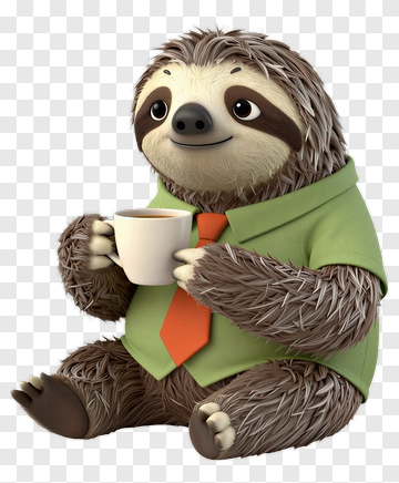 Cartoon Sloth Holding A Coffee Mug PNG