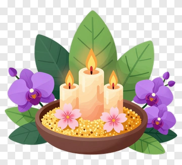 Spa Candles With Flowers And Leaves PNG