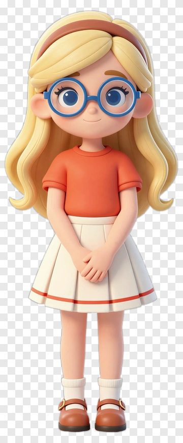 Cartoon Girl With Glasses And Orange Shirt PNG