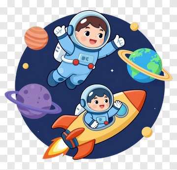 Cartoon Astronauts In Space PNG