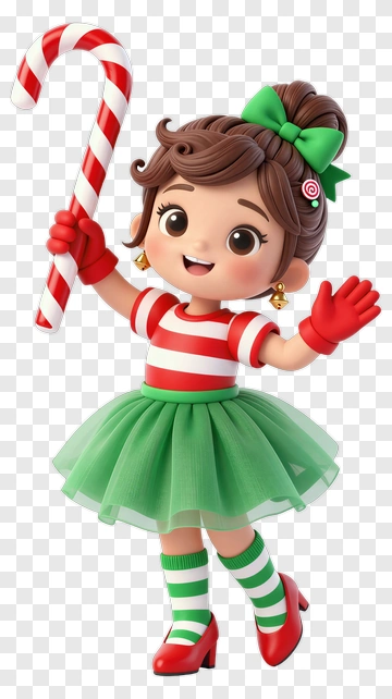 Cartoon Girl Holding A Candy Cane PNG