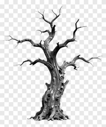 Black And White Gnarled Tree PNG