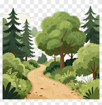 Forest Pathway Surrounded By Lush Green Trees PNG