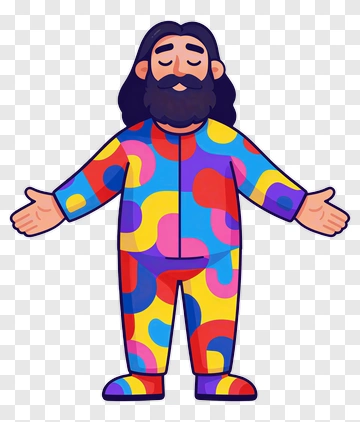 Cartoon Man In Colorful Pajamas PNG