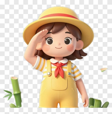 Cartoon Girl Saluting In A Yellow Hat PNG