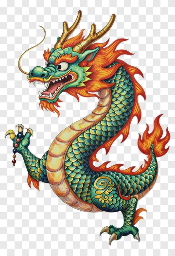 Colorful Dragon With Flames PNG