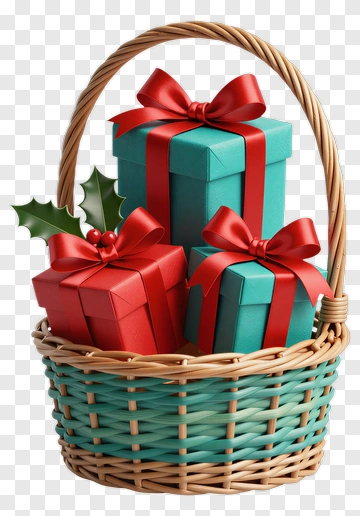 Christmas Gift Basket With Wrapped Presents PNG