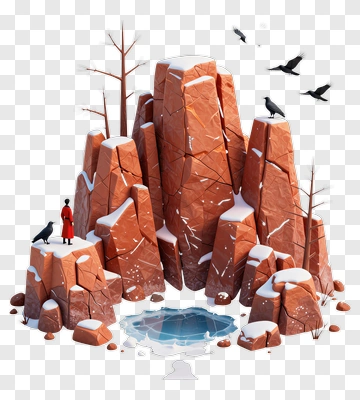 Person Standing Near Snowy Rocky Landscape PNG