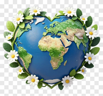 Heart-Shaped Earth Surrounded By Flowers PNG