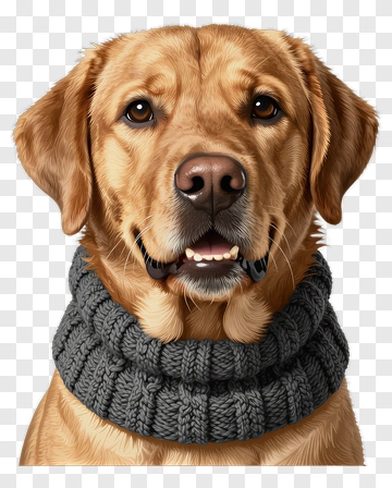 Realistic Labrador Dog Wearing A Knitted Scarf PNG