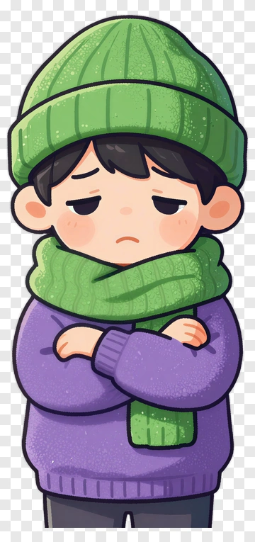 Cartoon Boy With Green Beanie And Scarf PNG