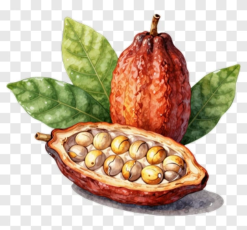 Cocoa Pod With Opened Shell And Leaves PNG