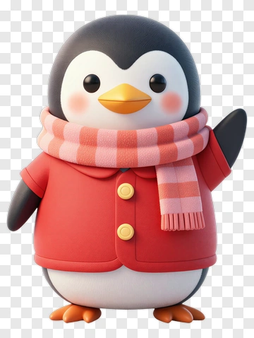 Cartoon Penguin Wearing A Red Coat And Scarf PNG