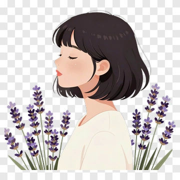 Woman With Lavender Flowers PNG