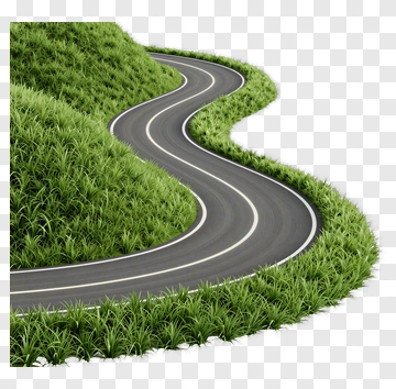 Winding Road Through Green Grass PNG