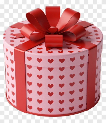 Gift Box With Red Hearts And Ribbon PNG