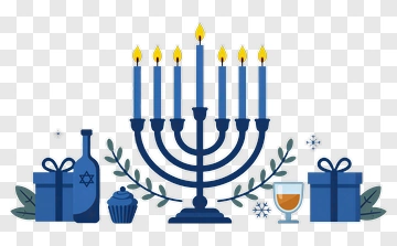 Hanukkah Menorah With Gifts And Decorations PNG