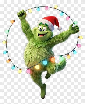 Cartoon Character Holding Christmas Lights PNG