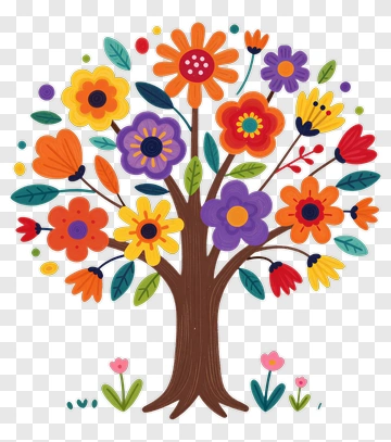 Colorful Tree With Flowers PNG