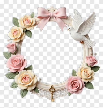 Floral Wreath With Dove And Key PNG