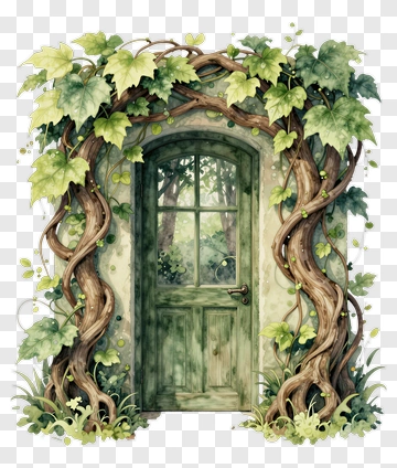 Green Door Surrounded By Ivy And Vines PNG