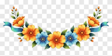 Colorful Floral Arrangement With Blue Ribbon PNG