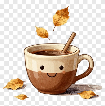 Cartoon Coffee Cup With Autumn Leaves PNG