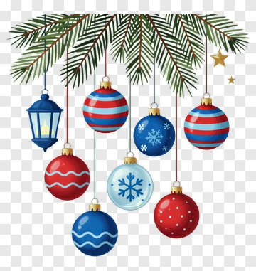 Christmas Ornaments Hanging From Pine Branch PNG
