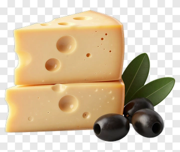 Cheese With Olive Leaves And Black Olives PNG