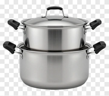 Stacked Stainless Steel Cooking Pots PNG