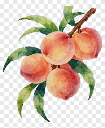 Watercolor Peach Branch With Ripe Peaches PNG