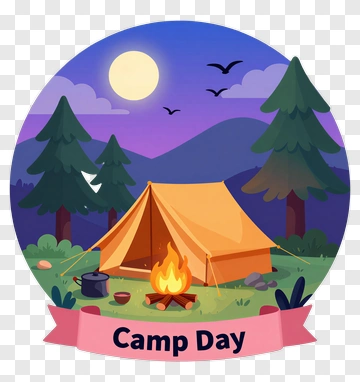 Camping Scene With Tent And Campfire PNG