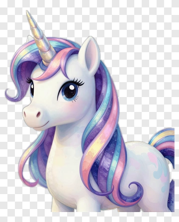 Cartoon Unicorn With Colorful Mane PNG