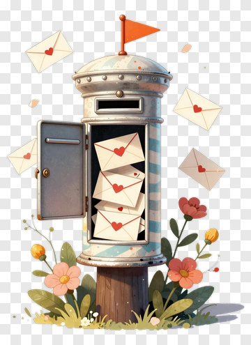 Cartoon Mailbox With Love Letters And Flowers PNG