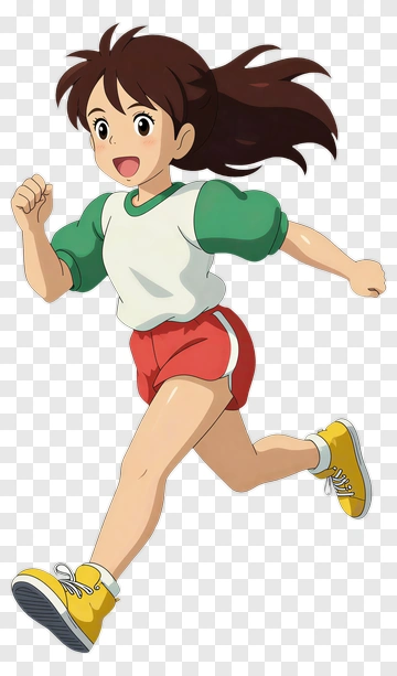 Cartoon Girl Running In Sports Attire PNG