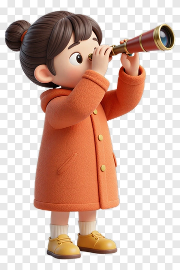 3D Girl Looking Through A Telescope PNG