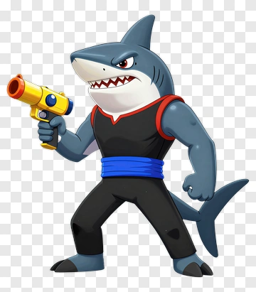 Cartoon Shark Holding A Water Gun PNG