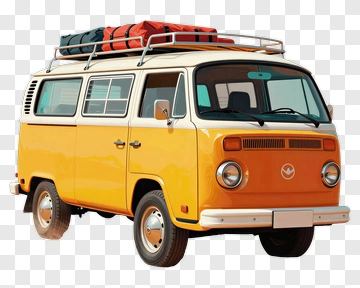 Vintage Yellow Van With Rooftop Luggage PNG