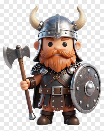 3D Viking Warrior Holding Axe And Shield PNG