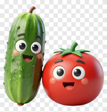 Cartoon Cucumber And Tomato Characters PNG