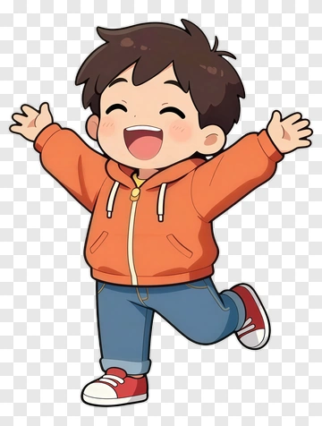 Happy Cartoon Boy In Orange Hoodie PNG