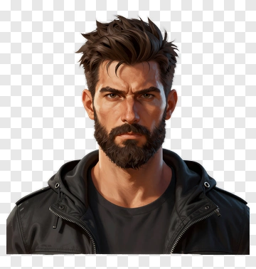 Stylish Man With A Beard In A Black Jacket PNG
