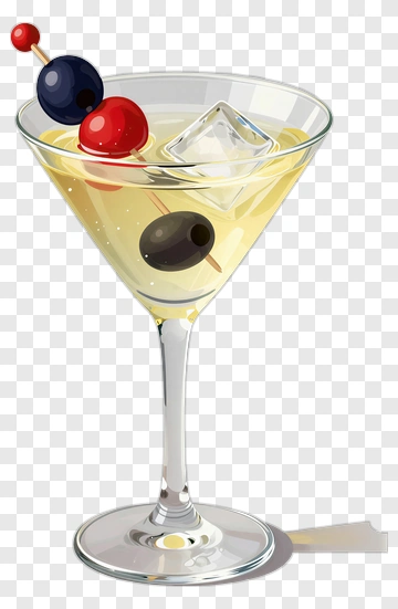 Cocktail In A Glass With Olives And Cherry PNG