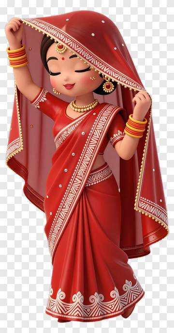 Cartoon Girl In Red Traditional Dress PNG