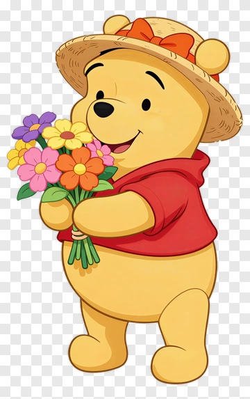 Winnie The Pooh Holding A Bouquet Of Flowers PNG