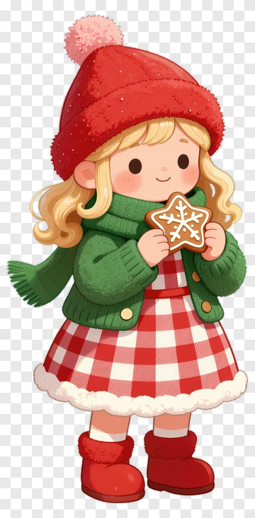 Cartoon Girl Holding A Gingerbread Cookie PNG