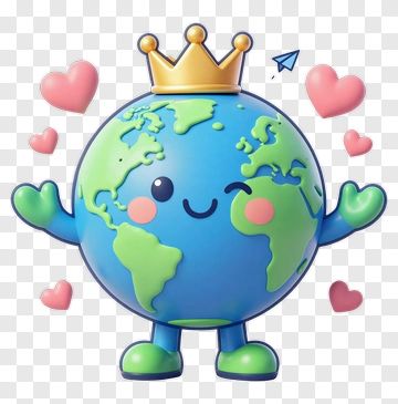 Cartoon Earth With Crown And Hearts PNG