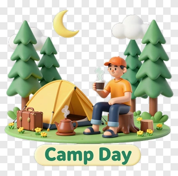 Camping Scene With A Boy Enjoying Camp Day PNG