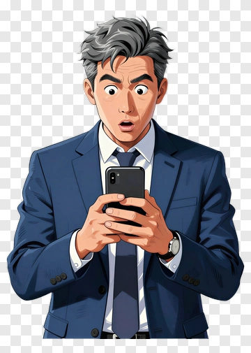 Surprised Businessman Looking At A Smartphone PNG