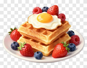 Delicious Waffles With Egg And Berries PNG